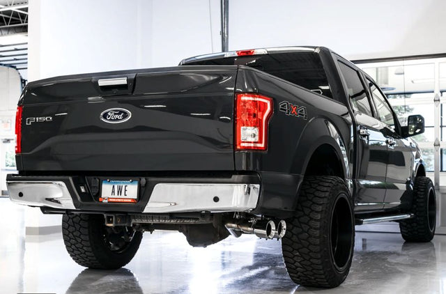 AWE Tuning 0FG Single Exit Performance Exhaust System w/4.5in Chrome Silver/ Black Tips Ford F-150 2015-2020